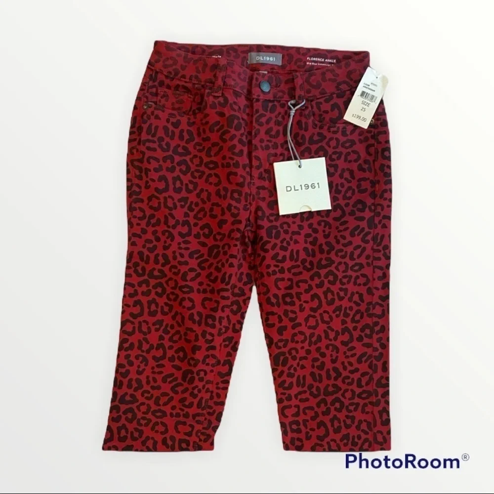 DL1961 x Revolve Florence Red Leopard Ankle Skinny Jeans 25 NWT Y2K